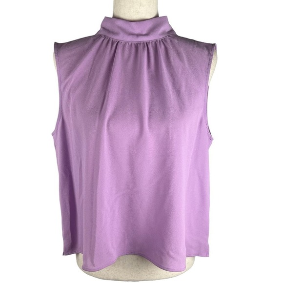 1.‎ STATE SLEEVELESS MOCK TIE NECK BLOUSE IN VIOLET TULLE NWT WOMEN'S SIZE LARGE - Picture 2 of 15